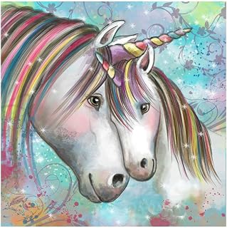 Kits de pintura de diamantes 5D, coloridos unicornios de ensueño WOWDECOR completo taladro DIY pintura de punto de cruz por números