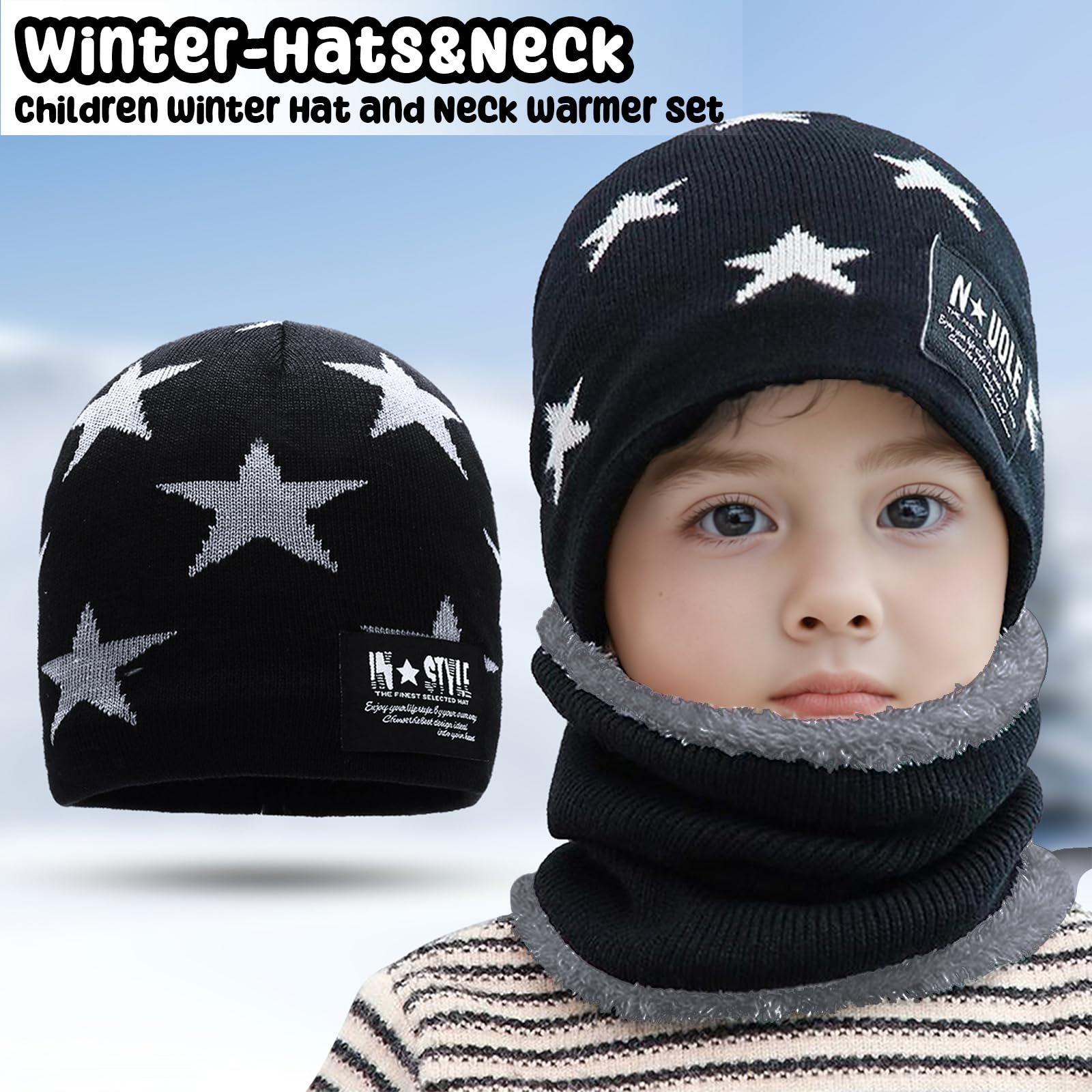 Gorro de Invierno y Braga Cuello Niño, Sombrero de Invierno Bufanda para Niños, Conjunto de Gorro y Bufanda de Tubo Regalo Para Niños Niñas 5-14 Años