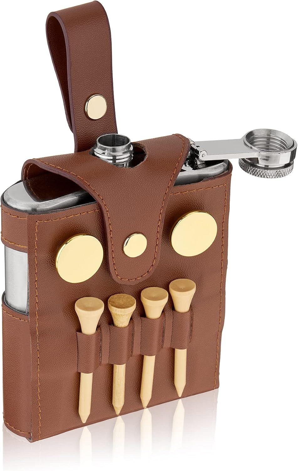 True Golfer’s Stainless Steel Liquor Flask for Men and Women with Golf Accessories and Vegan Leather Case for Whiskey, Vodka, Brandy, Rum, Golf Gifts, Gifts for Men, 6 oz, Set of 1