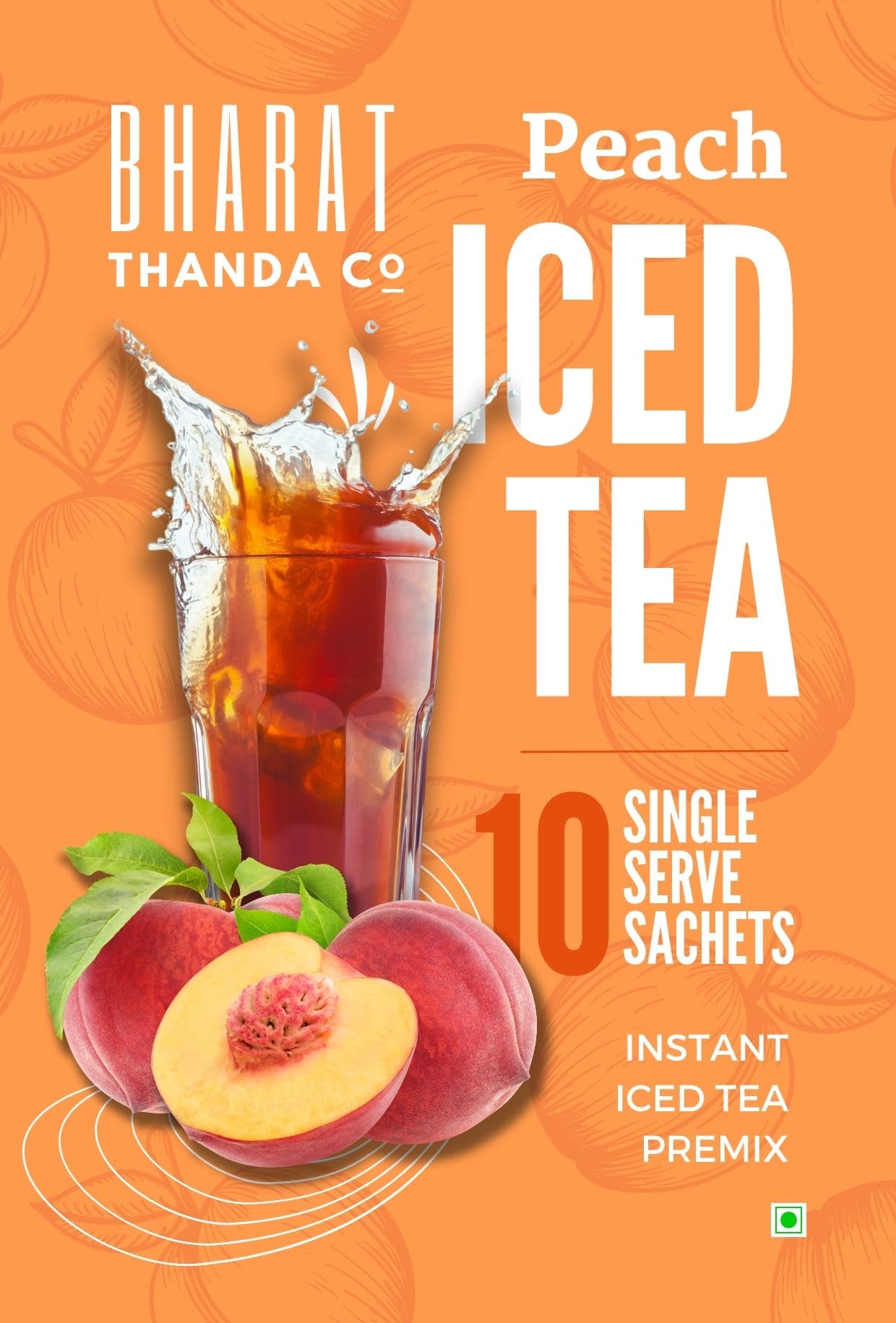 Bharat Thanda Peach Iced Tea Premix | 10 Single Serve Sachets | Refreshing & Tangy Instant Iced Tea Mix | Perfect for Desi & Videsi Snacks | Made in India