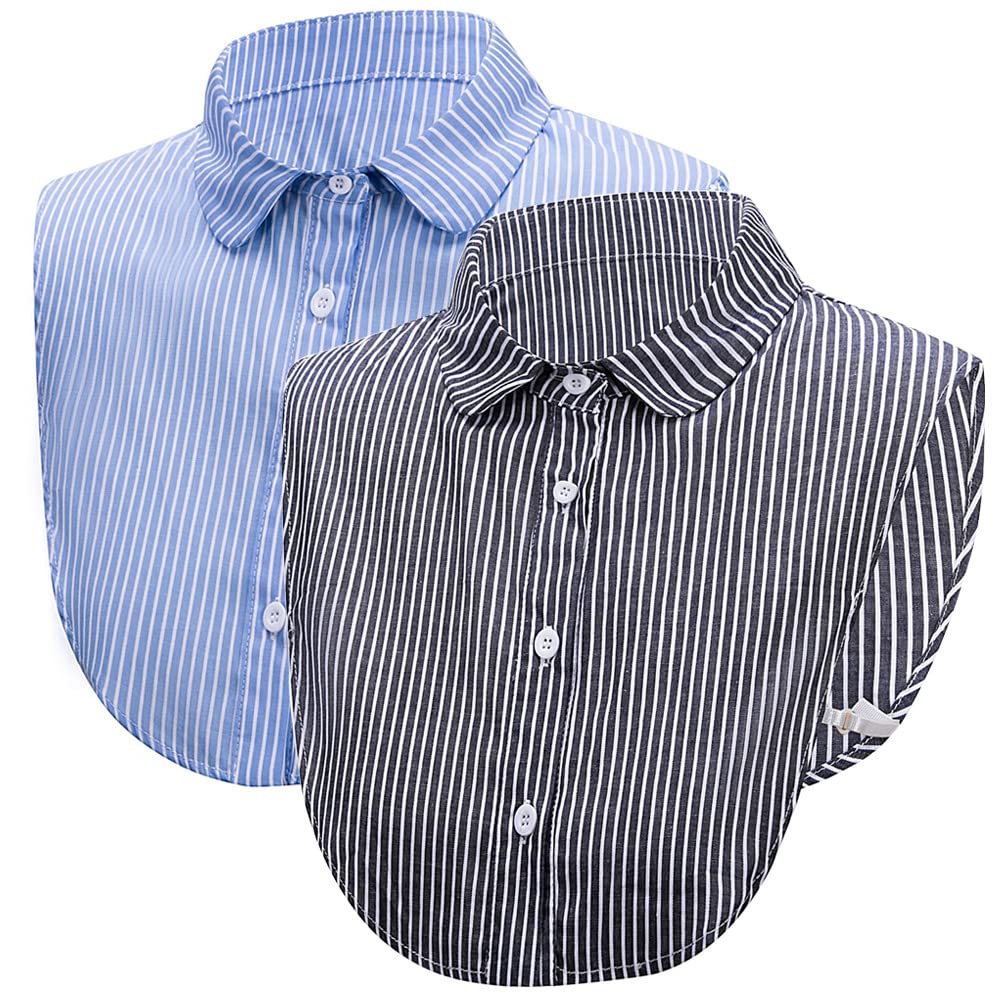 LoudSung Fake Collar Detachable Half Shirt Blouse False Collar Set Striped Elegant Design for Women Girls 2PCS