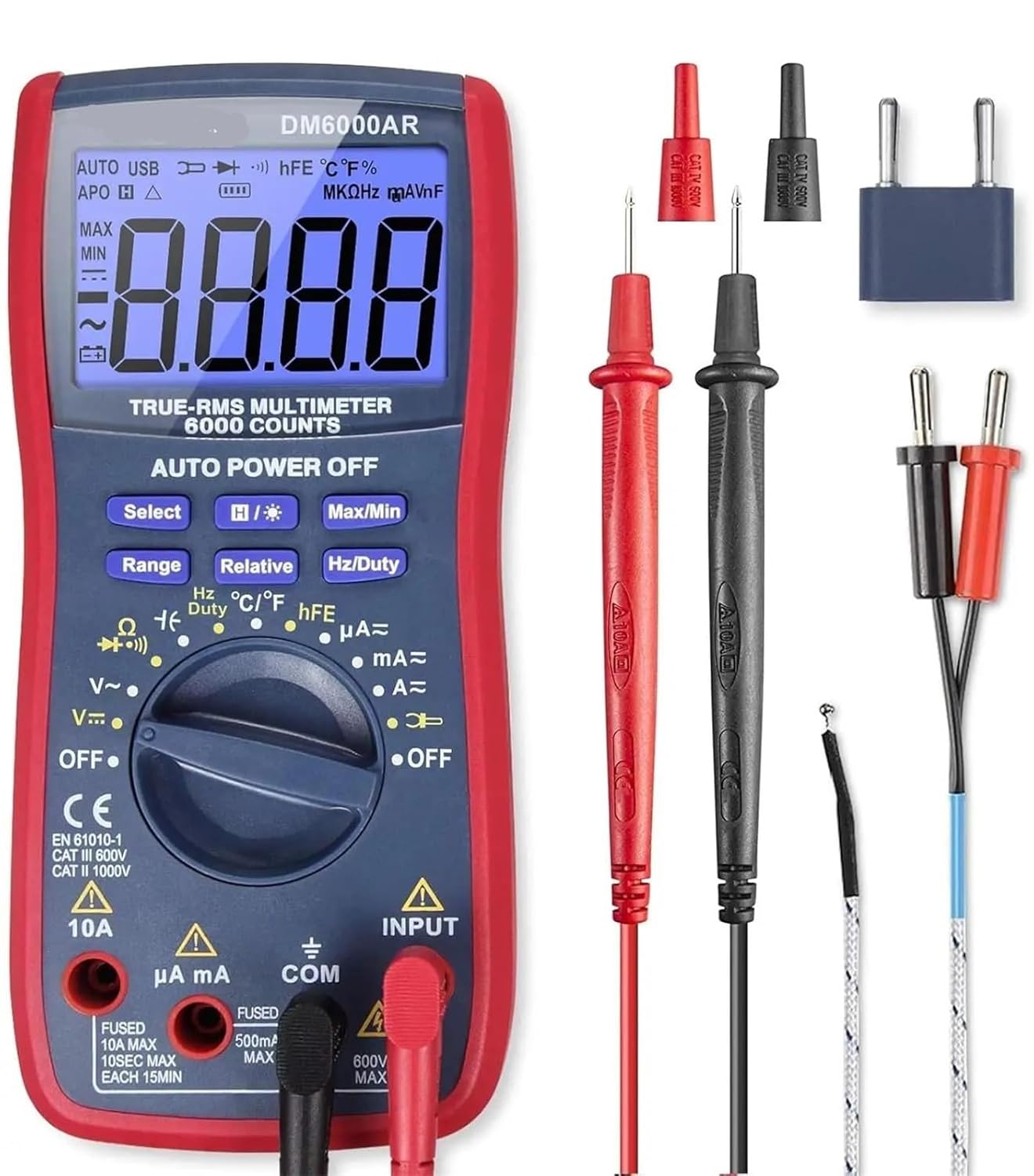 Digital Multimeter TRMS 6000 Counts Auto-Ranging Volt Ohm Meter for Voltage, Current, Resistance, Capacitance, Temperature(Blue)