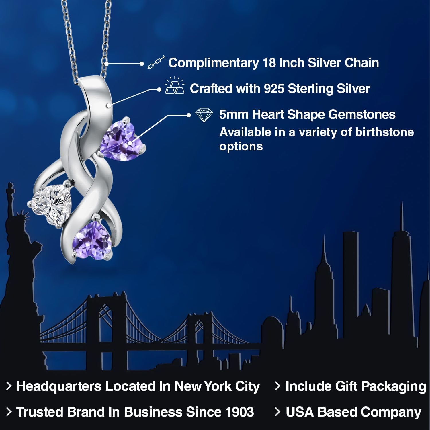 Gem Stone King 925 Sterling Silver Lab Grown Diamond and Blue Tanzanite Pendant Necklace for Women | 1.44 Cttw | Gemstone April Birthstone | Heart Shape 5MM | With 18 Inch Chain - Image 2