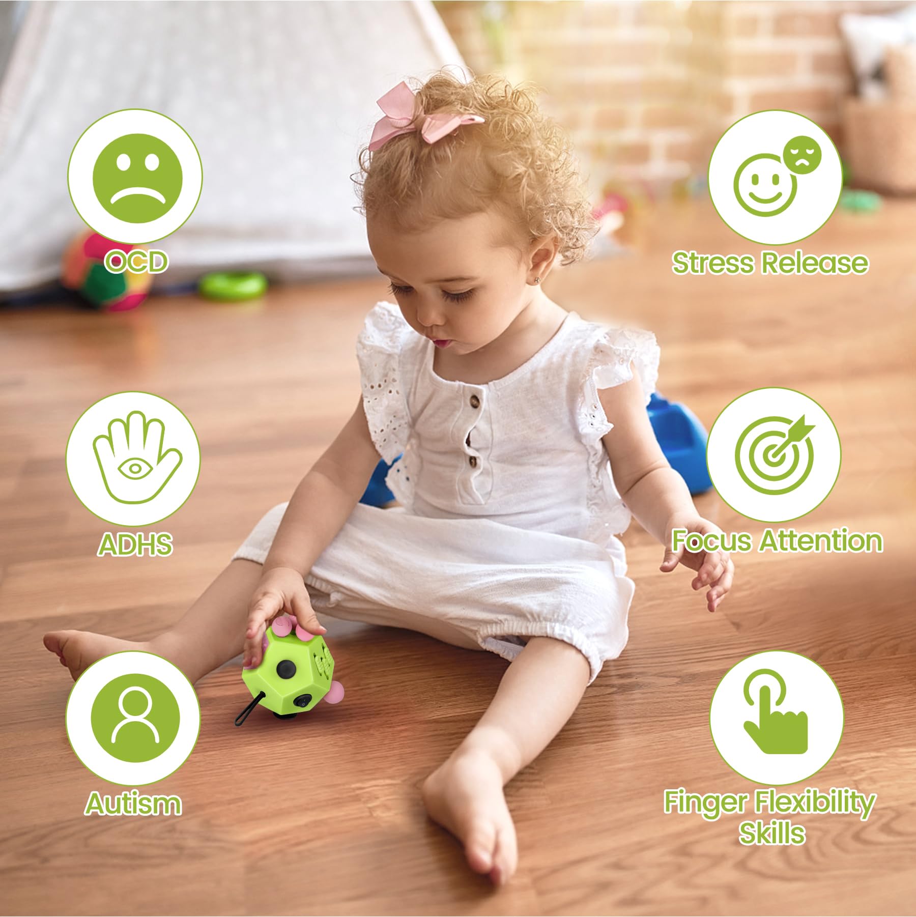 VCOSTORE Fidget Cube with 12 Sides - Original Cubo Antiestres Adultos Dado Antiestres Fidget Cube Toy for All Ages with ADHD, Add, ASD, ADHD — view 6