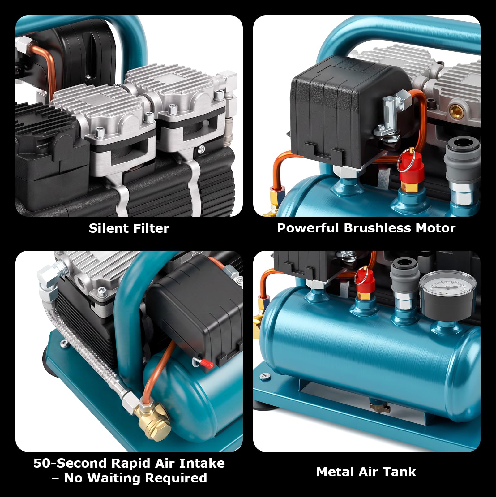 Compressore ad aria compressa a batteria, compatibile con batteria Makita | Compressore d'aria portatile silenzioso da 3 l, 8 bar, senza olio, pressione massima, capacità bombola di gas