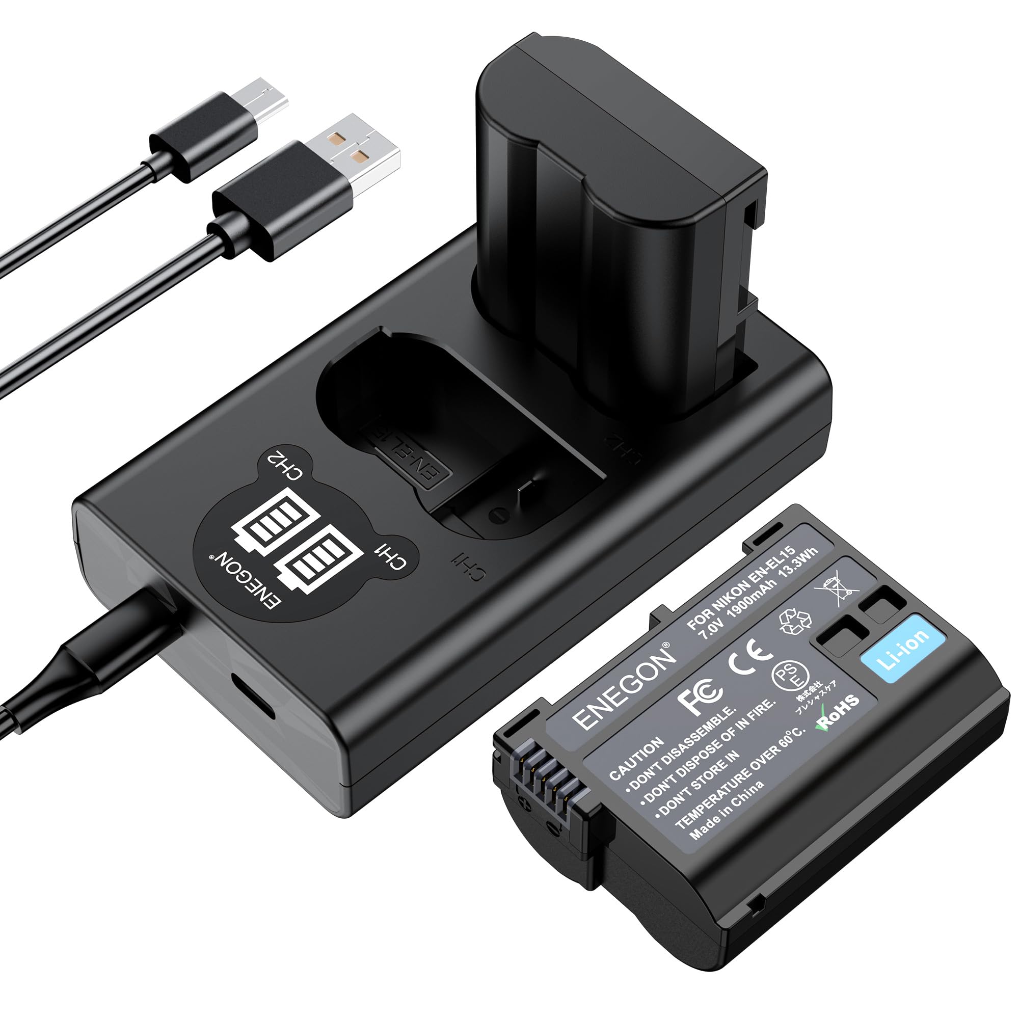 EN-EL15C Battery and LCD Dual Charger Kit for Nikon ZF, Z5 Z6,Z6 II/III, Z7 Z8, D7500 D7000, D7100, D7200 D500, D600, D610, D750,D780 D800, D810, D800E, D810A,D850,2-Pack