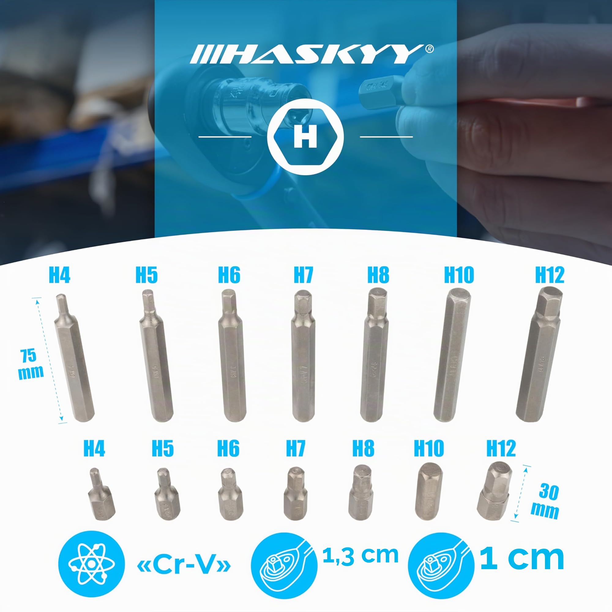 HASKYY XZN - Lot de 40 douilles hexagonales - Torx à dents multiples - Torx : T20, T25, T30, T40, T45, T50, T55 - XZN : M5, M6, M8, M10, M12 - Six pans creux : 4, 5, 6, 7, 8, 10, 12 mm