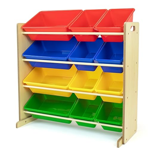 Humble Crew, Natural/Primary Kids' Toy Storage Organizer with 12 Plastic Bins