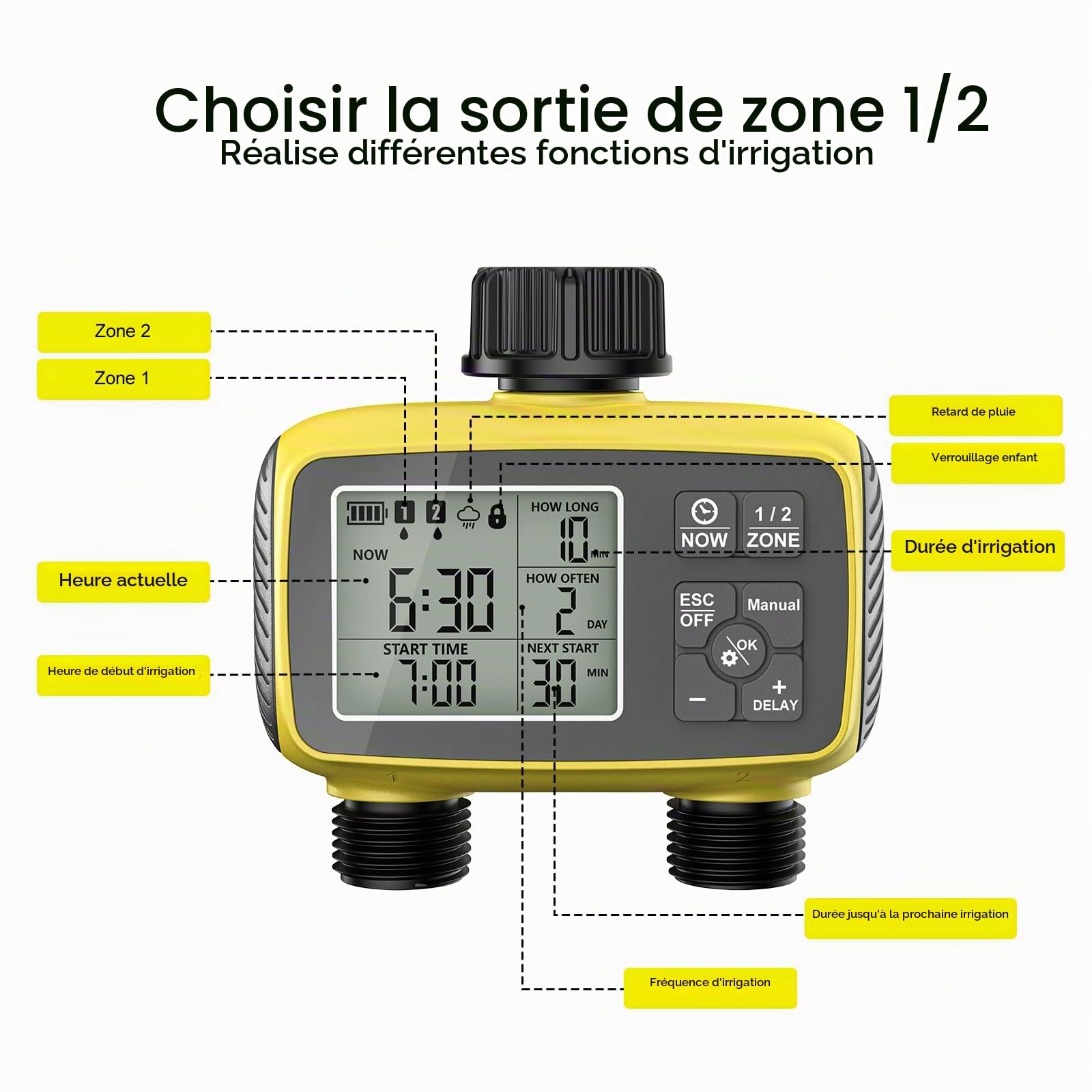 Minuteur D'arrosage de Jardin - Système D'arrosage Automatique à 2 Sorties | Minuteur D'arrosage, Arroseur de Jardin, Kit D'irrigation, Dispositifs D'arrosage, Arrosage Des Plantes Pendant Les Fêtes