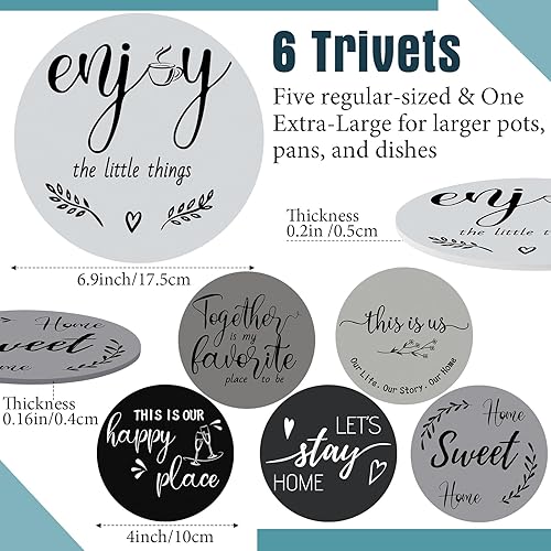 Miniatura 2 de Queekay Regalos de inauguración de la casa para el nuevo hogar, 5 posavasos de madera y 1 salvamanteles de granja para platos calientes, juego de