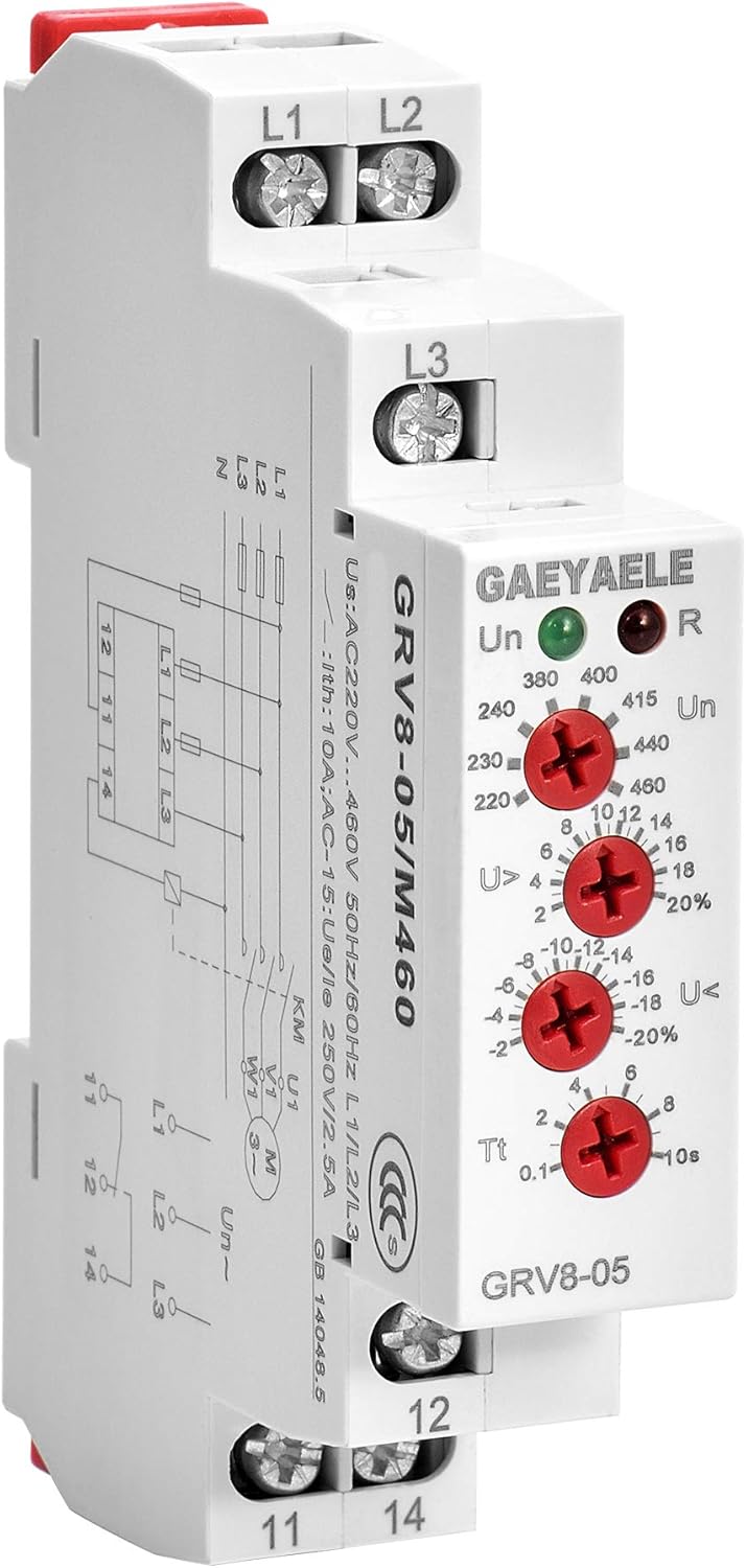 Voltage Protection Relay with Phase Sequence Phase Failure Asymmetry Delay Time Function AC220V-460V 10A 1SPDT(GRV8-05,M460)