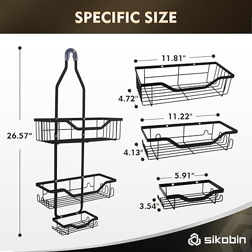 Miniatura 2 de Organizador de ducha para colgar sobre cabezal de ducha, estante de almacenamiento con ganchos para esponja de baño, soporte para champú con cesta
