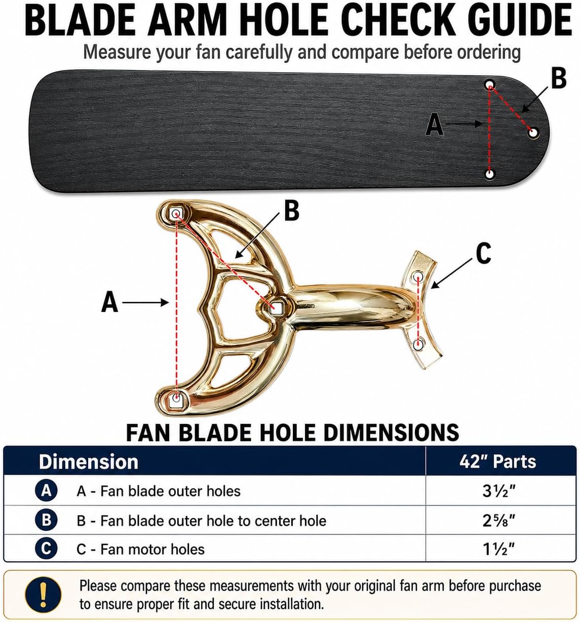 Ceiling Fan Blades Arm, for 42-Inch Fan Blade, Compatible with 7740200 -Antique Brass, -5 Pcs (Gold)