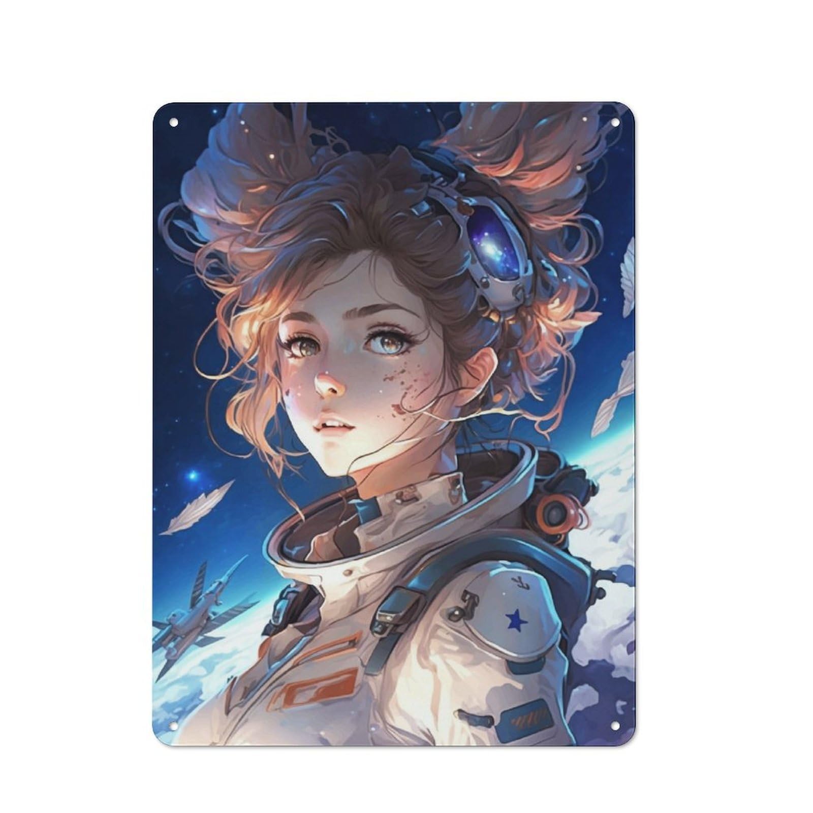 Junmoney Girls Astronaut Tin Sign 40X30cm For Workshop Wall, Rustic Wall Decor, Suited To Workshop Decor Fans