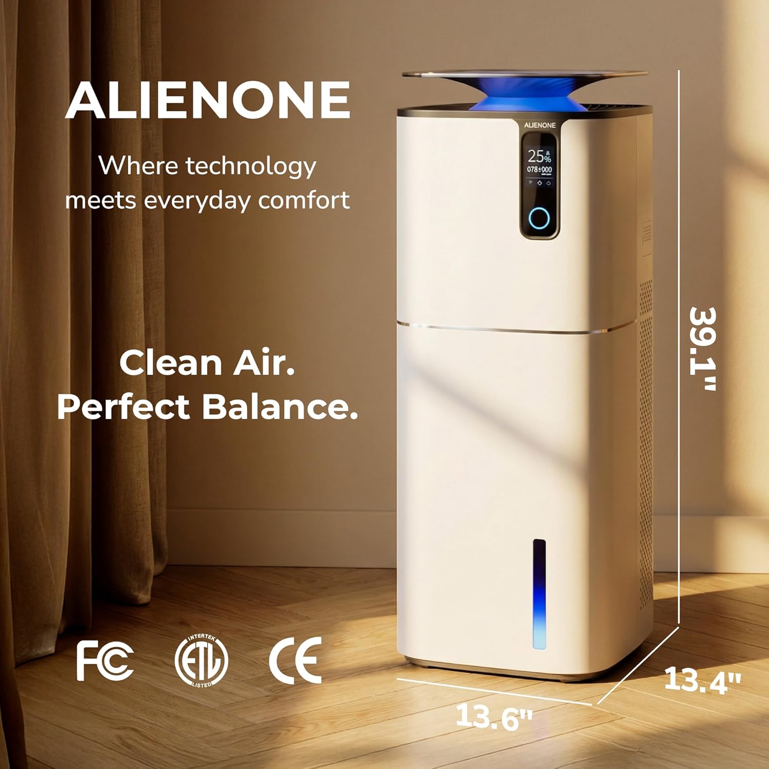 ALIENONE 2-in-1 Air Purifier & Humidifier for Home, H13 True HEPA Filter, 440 CFM CADR, Covers Up to 3,500 Sq Ft, 2.6-Gallon Top-Fill Tank, Smart Auto Mode, App Control, Mist-Free Operation