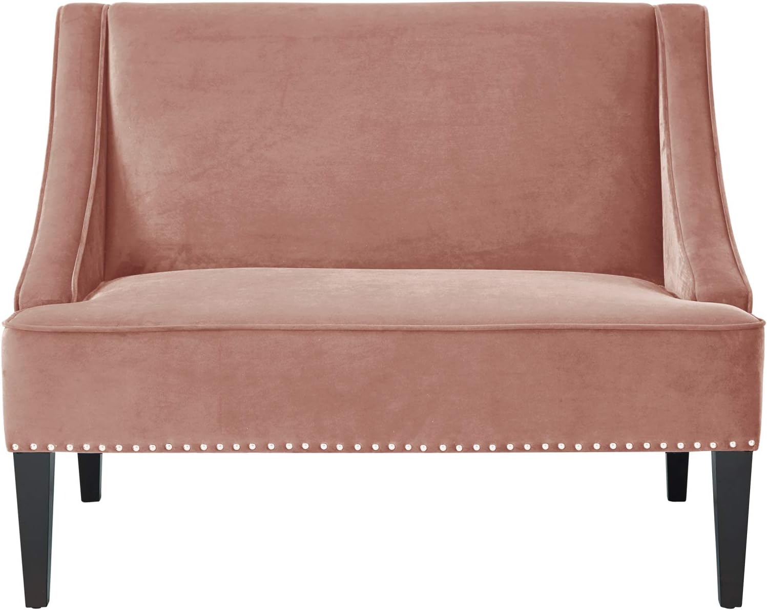 Velvet Bench Settee Loveseat - Indoor Bench with Swoop Arm and Nailhead Trim by Inspired Home,Blush,44.5 inches L x 31 inches W x 34.5 inches H