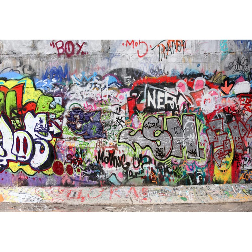 Aoihrraan 3x2,5m Urbano Strada Graffiti Muro Sfondo Vintage Grunge Olio Pittura 80'S 90'S Hip Hop Stile Fotografia Sfondo Concerto Party Western Cowboy Arte Ritratto Foto Studio Oggetti Di Scena