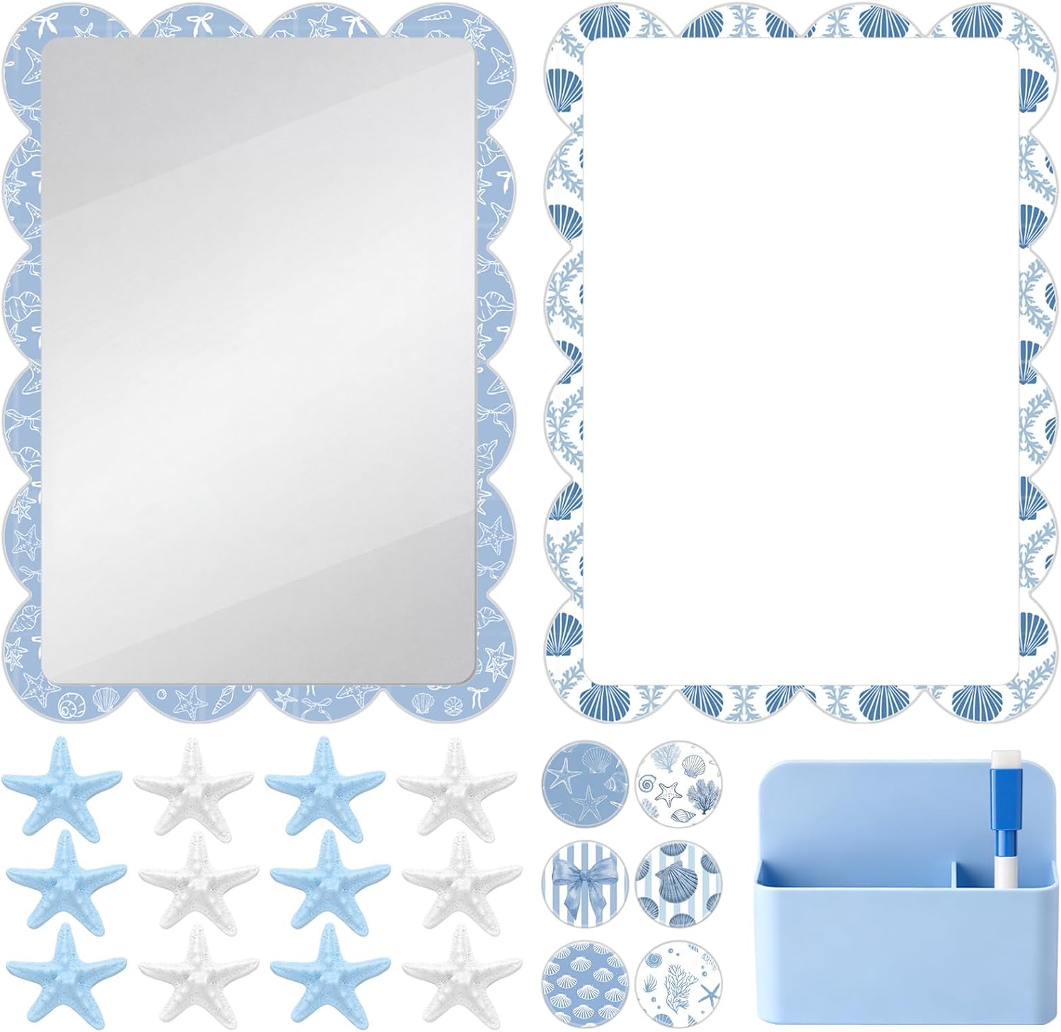 22 Pcs Coastal Locker Accessories for Girl Starfish Seashell Coral Blue Locker Decoration Stuff Organizer Decor Magnetic Whiteboard Mirror Marker Magnet Pen Holder Back to School Essential