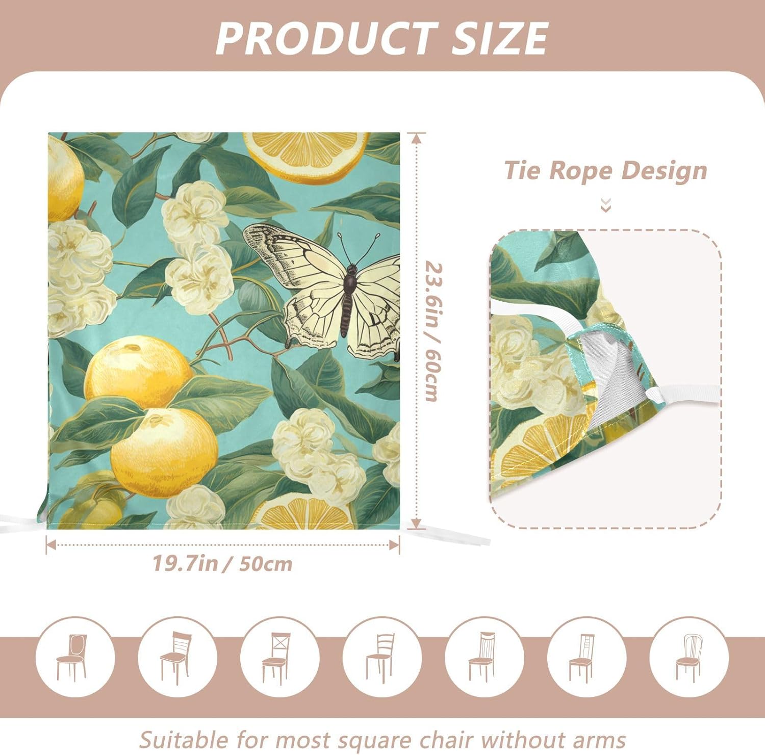 ALAZA Lemon Butterfly Chair Back Cover Set of 6, Washable Reusable Removable Chair Slipcovers Decorative Chair Cover for Home Kitchen Wedding Party