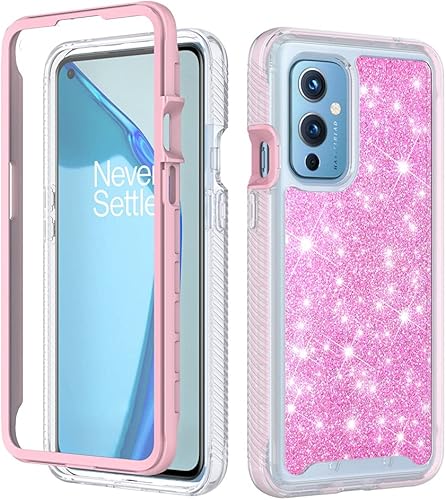 Miniatura 1 de Funda diseñada para OnePlus 9 con purpurina de cuerpo completo 1+9 con protector de pantalla integrado, absorción de golpes, antiarañazos,