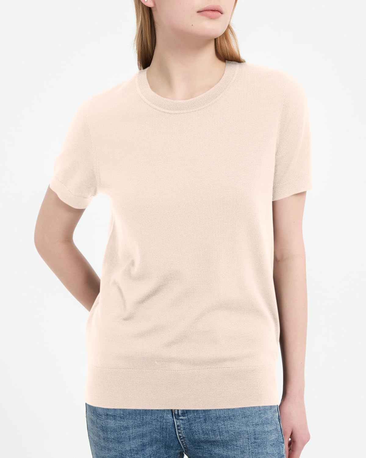 Women's 100% Merino Wool Sweaters Short Sleeve Crew Neck Sweater T-Shirt Lightweight Business Work Casual Summer Tops - Image 4