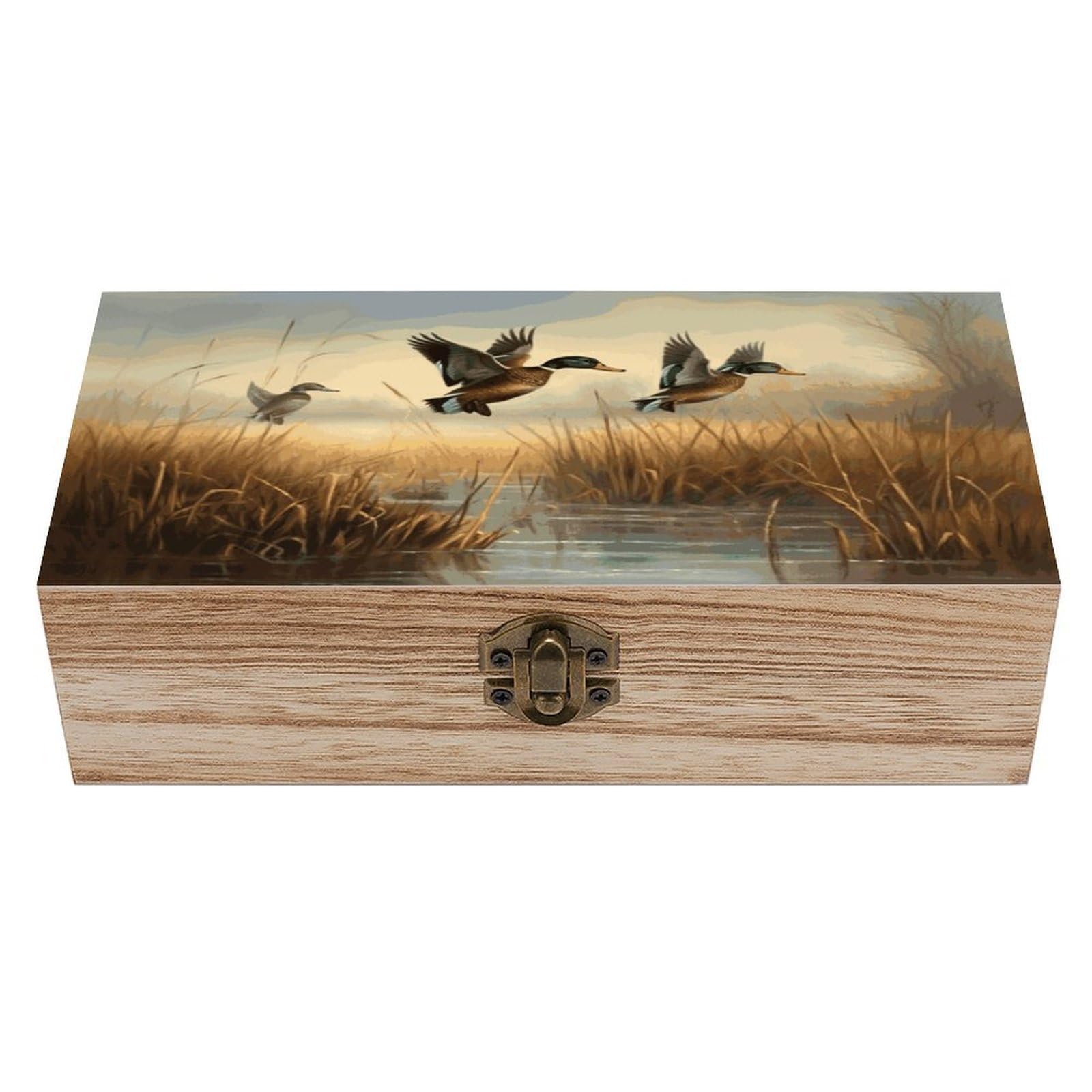 Btcowzrv Style Hunting Flying Wild Wooden Storage Box, Keepsake Box With Hinged And Retro Lock, Wood Jewelry Organizer For Photos & Mementos And Home Decor