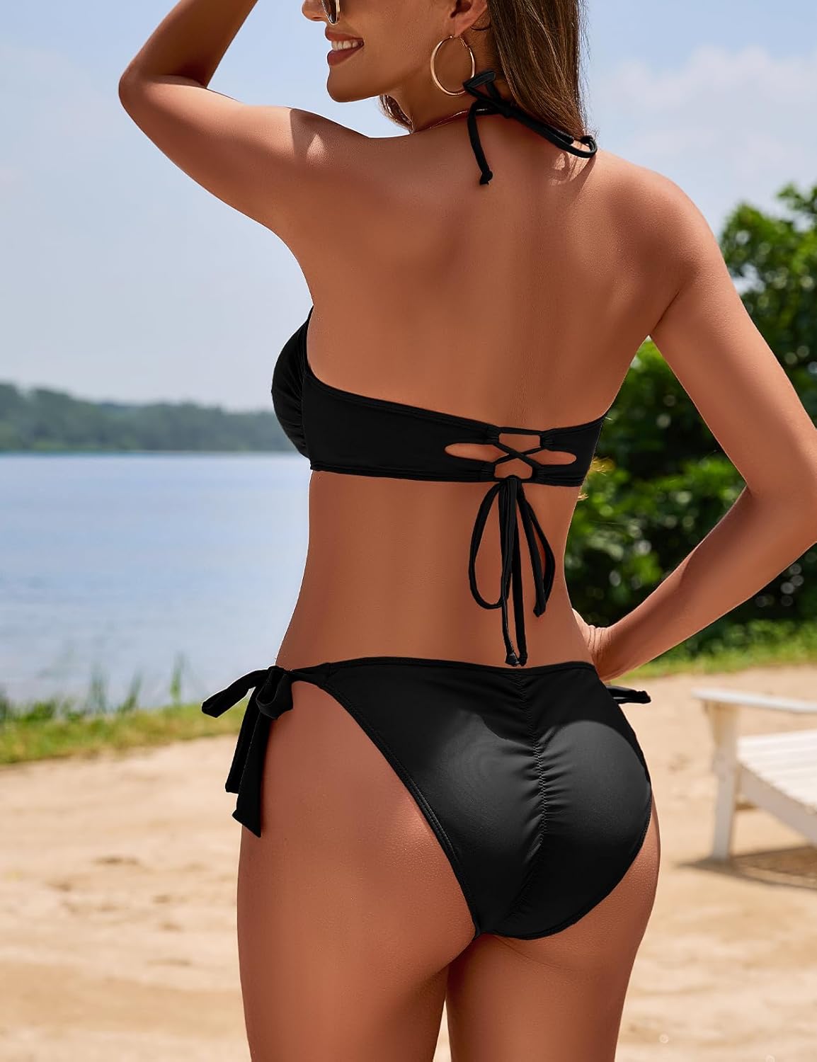 Women Bandeau Bikini Set Bowknot Strapless Cheeky Bathing Suits Tie Side Two Piece Swimsuit - Image 2