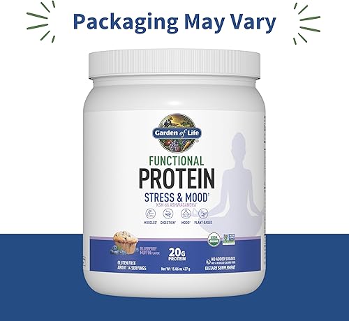 Miniatura 2 de Garden of Life - Alivio funcional del estrés de proteínas - Mezcla de proteínas germinadas y fermentadas orgánicas de 0.71 oz - Muffin de arándanos,