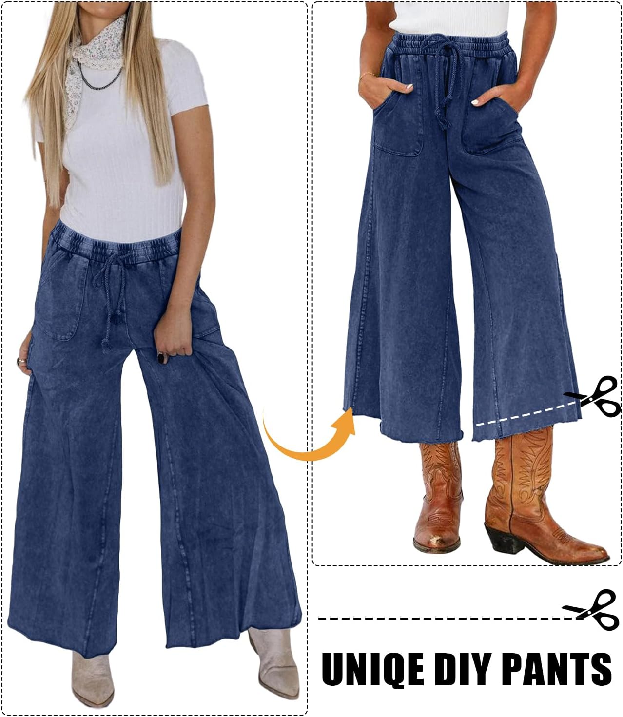 Women Sweatpants Jeans Wide Leg Denim Sweatpant Acid Wash Drawstring High Waist Baggy Pants Spring Clothes 2026 - Image 5