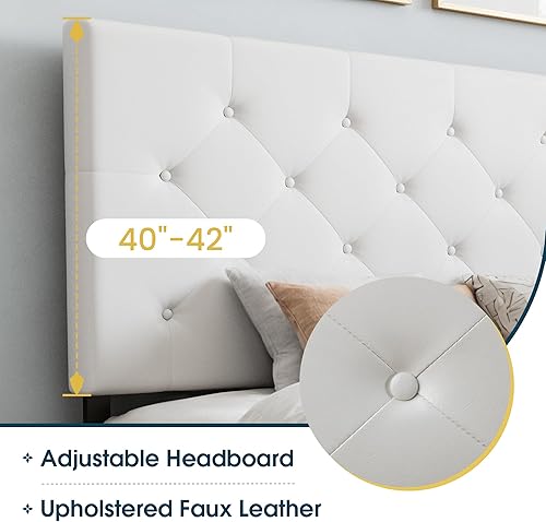 Miniatura 4 de WEEWAY Base de cama de plataforma tamaño Queen con 4 cajones de almacenamiento, cabecera capitonada con botones de costura de diamante, base de