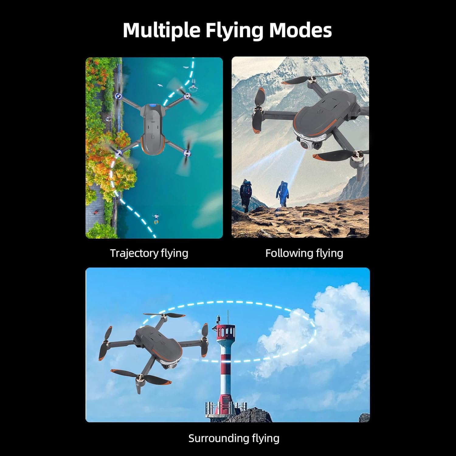 Bewinner Brushless Motor Drone with 2560x1440 Dual Camera, WiFi FPV Foldable RC Quadcopter, Anti Shake, 4 Way Obstacle Avoidance, Optical Flowing Hovering (3 Batteries)