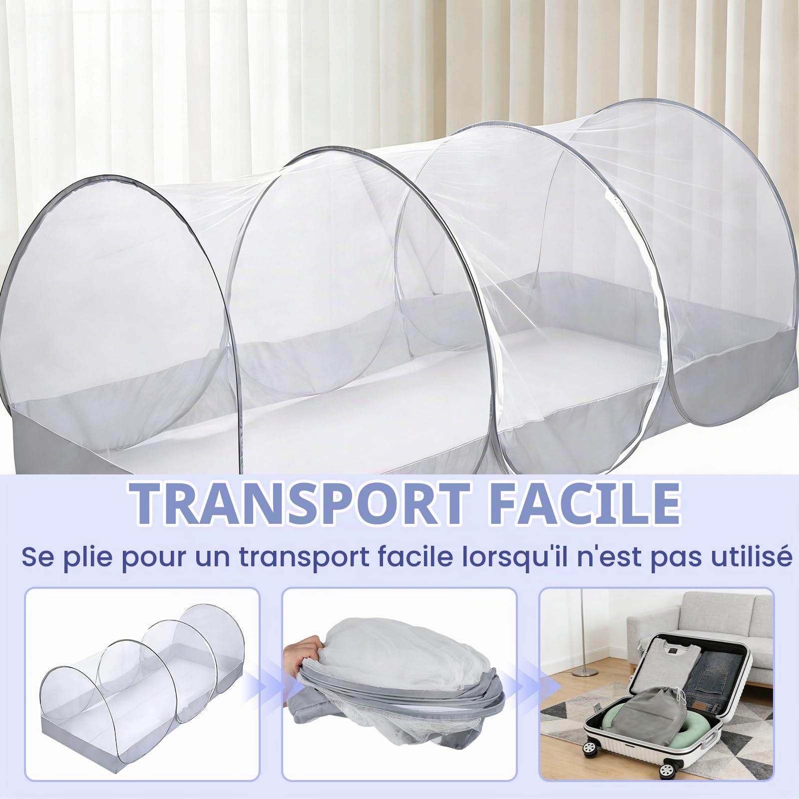 BigKing Moustiquaire de Voyage Pop Up - Légère et Pliable - pour Le Camping, Les Voyages et la Maison - Protection à 360° avec Fermeture éclair - Montage Facile et Respirante (B)