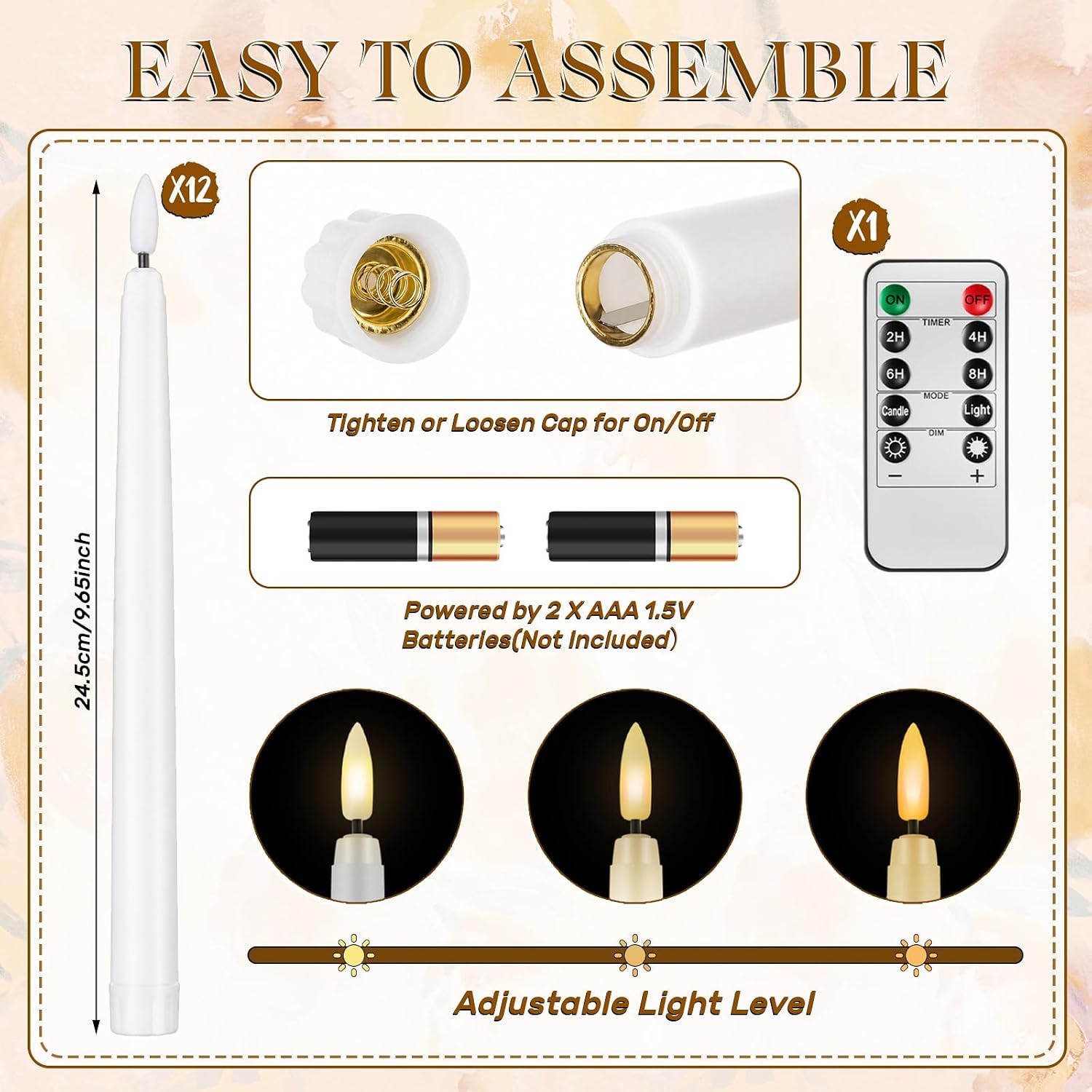 Mumufy 24 Pcs Gold Taper Candlestick Holders with Flameless Candles