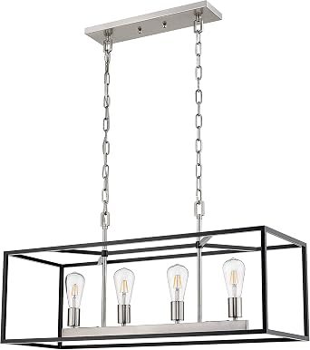 4 Light Modern Linear Chandelier Contemporary Pendant Lights Kitchen Island Hanging Light Fixture for Dining Room Over Table Bar Restaurant Office Brushed Nickel and Matte Black