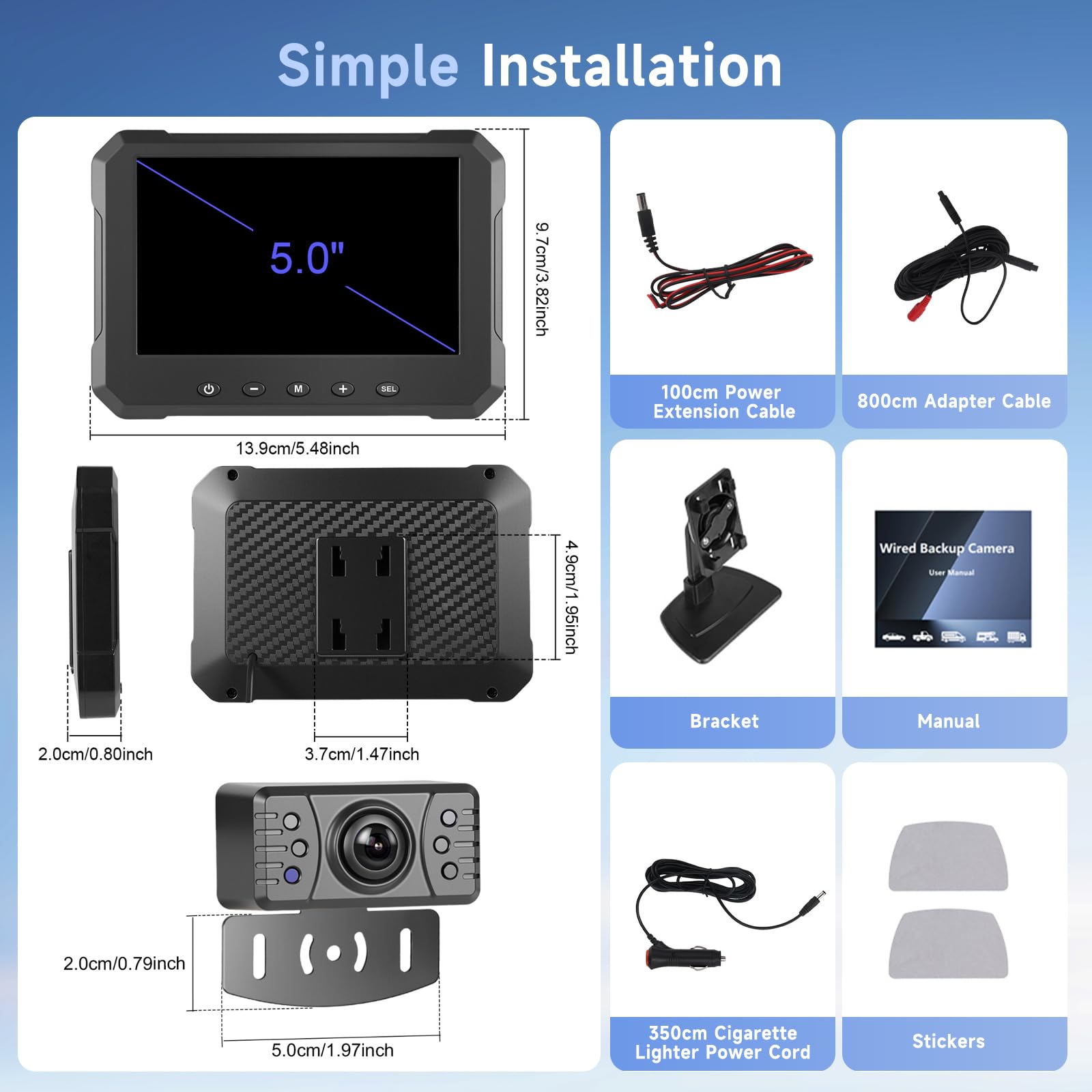 Kit Telecamera Retromarcia per Auto con Monitor Digitale 5 Pollici 1080P HD Visione Notturna IP69 Impermeabile Telecamera Posteriore per Auto, Hodozzy Backup Telecamera 12V con Cavo per Camion Camper