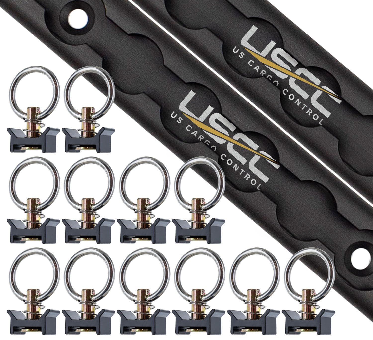 US Cargo Control L Track Tie Down System - (2) 6 FT Black Anodized Aluminum L Track Rails (12) Single Stud O-Ring Fittings, Trailer and Truck Bed Rail System Easily Secures Motorcycles, ATVs, Bikes