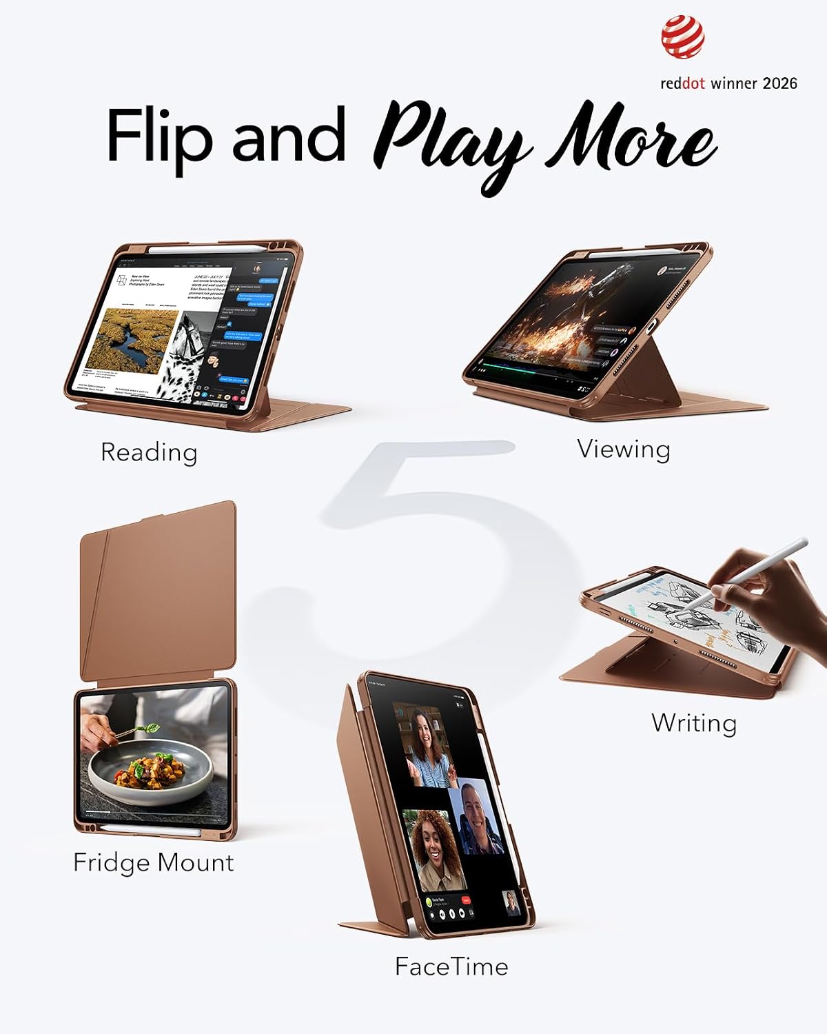 Condition photo showing As Is for esr for ipad pro 11 inch case (m5/m4) 2025/2024, vertical stand cover with pencil holder, ultra-stable magnetic case, multi stand angles, flip series, brown pro 11" m5/m4 (2025/2024) brown