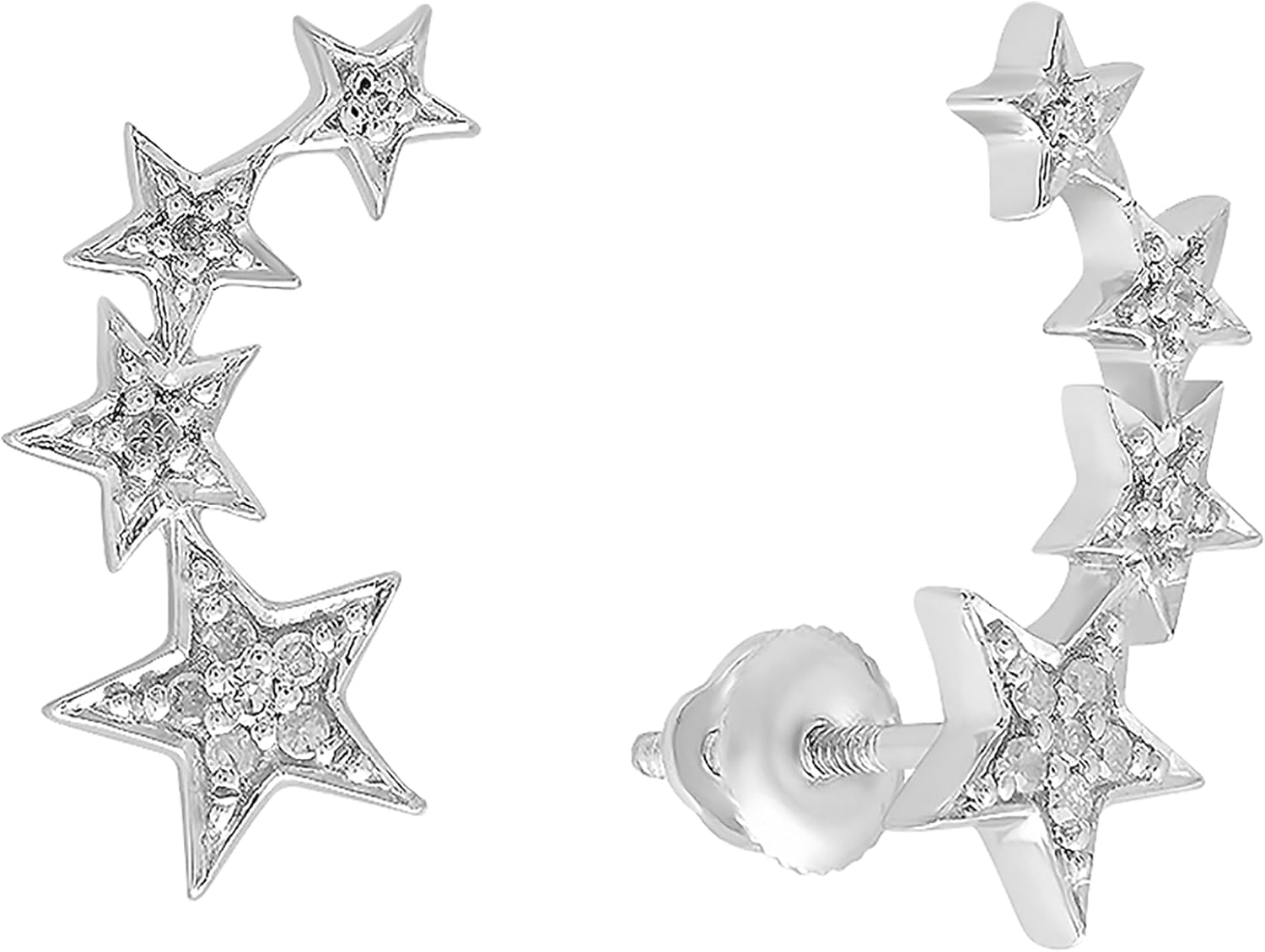 Dazzlingrock Collection 0.10 Ctw Natural Round White Diamond Stars Climber Earrings for Women in Sterling Silver