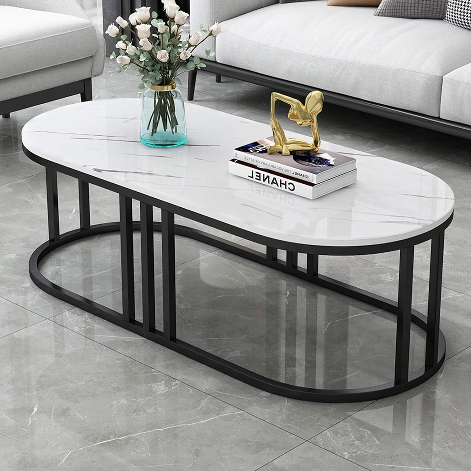 CROWN ART SHOPPEE Moisture Proof Home Center Table, Nordic Oval Low Table Thick Wooden Top Table Apartment Living Room Sofa Coffee Table, Smooth Table Top Reasonable Design (Black & White TX) (B0CYWZ6MQH) Amazon Price History, Amazon Price Tracker