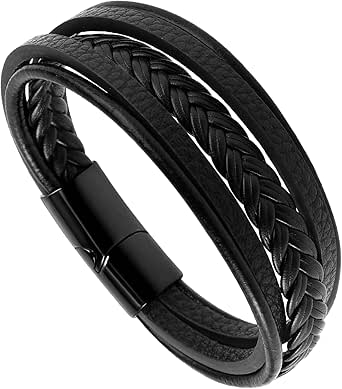 MKENDN Bracciale A Grillo A Forma Di Fiocco Bracciale In Pelle Intrecciata A Doppio Strato Per Uomo Donna Chiusura A Ferro Di Cavallo In Acciaio Inossidabile Con Ve - Foto 7