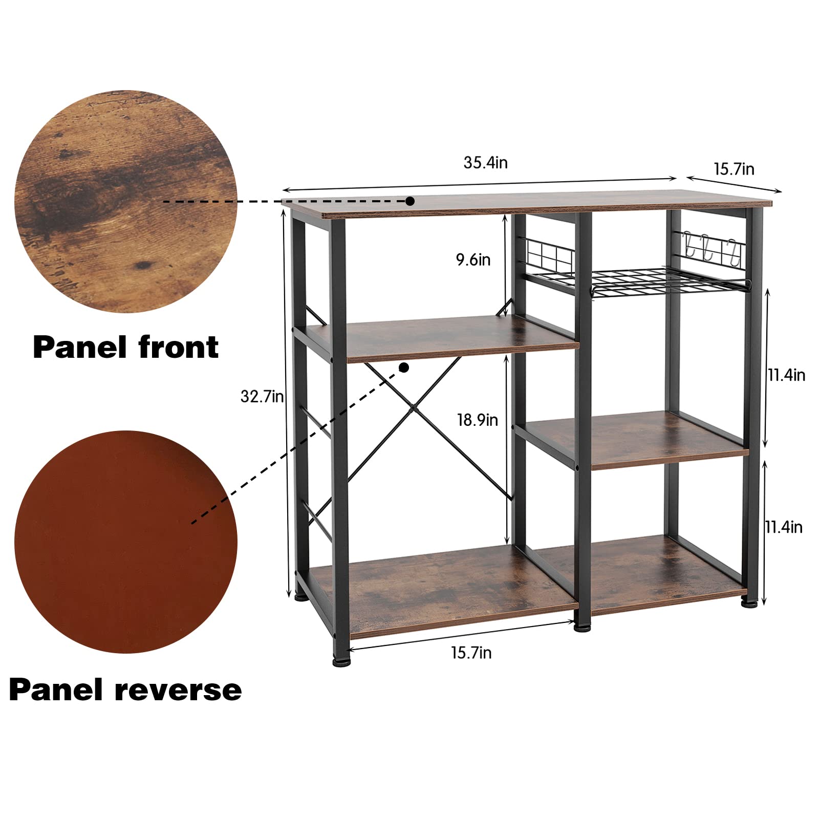 SogesHome Meuble Rangement Desserte de Cuisine Étagère Four à Micro-Ondes Rack Cuisine Etagères de Cuisine,avec 3+3 Tablettes et Petits Crochets, 90 x 39 x 83 cm