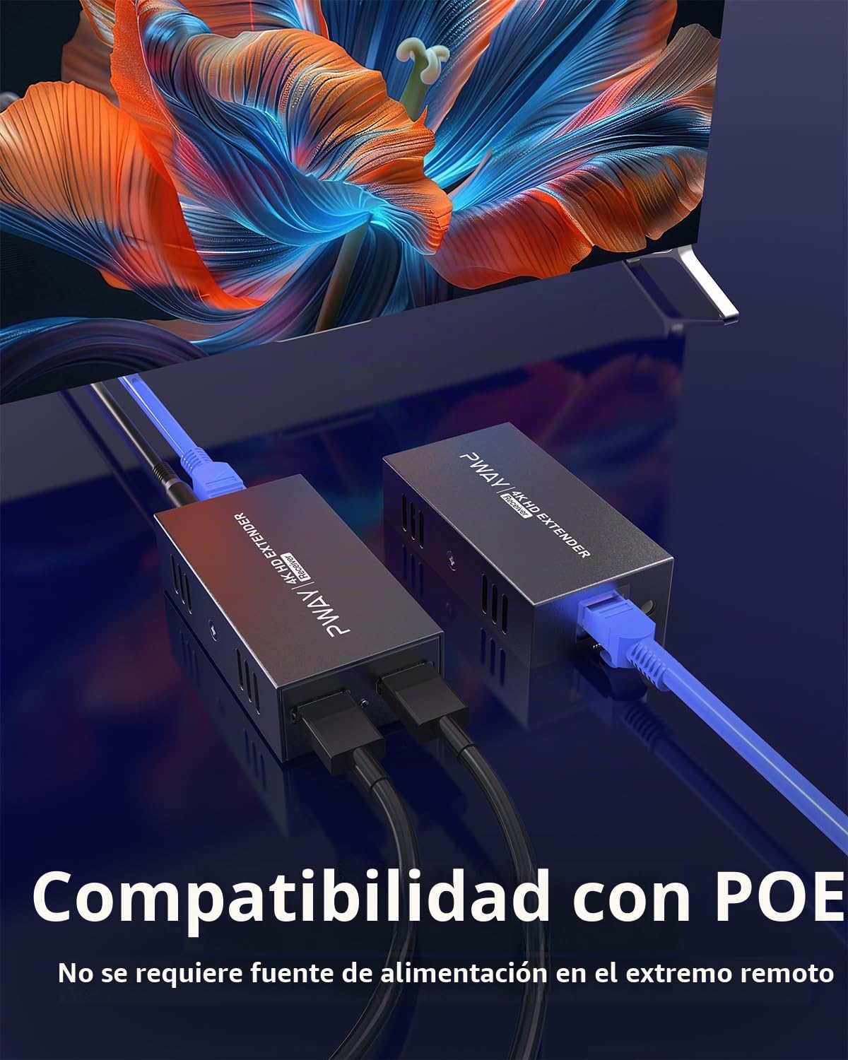 PWAY HDMI Extender 60m 4K@60Hz con Loop out, Transmisión de Larga Distancia, Soporte EDID/HDCP, Compatible con PC, TV, Proyector, PS5, Xbox – Extensor HDMI con Salida Local