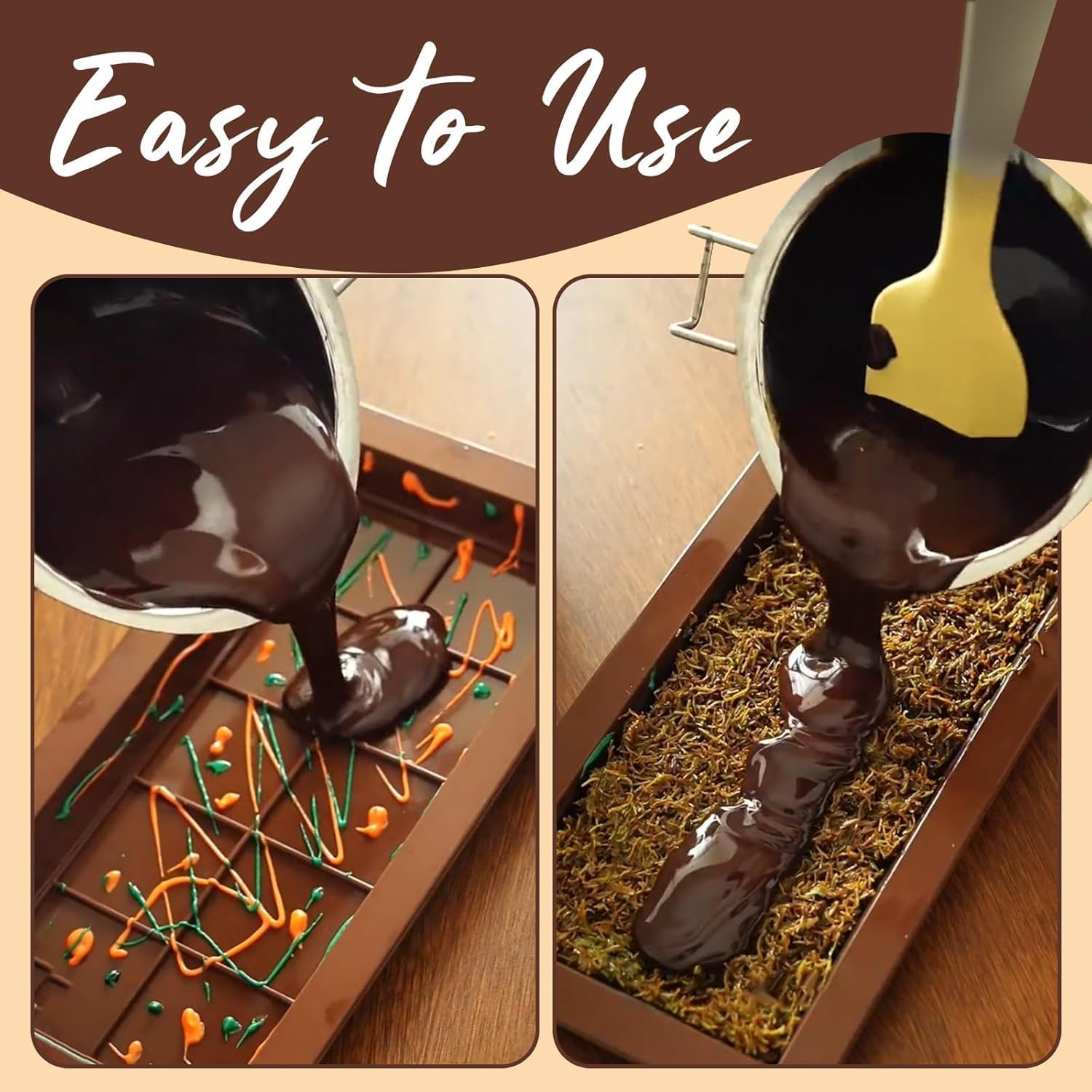 Chocolate Bar Mold, 2PCS Deep Chocolate Bar Silicone Mould, Pistachio Chocolate Bar Molds,Candy Bar Molds for Stuffed Chocolate bar, Filling Knafeh Chocolate Candy Bar - Image 3