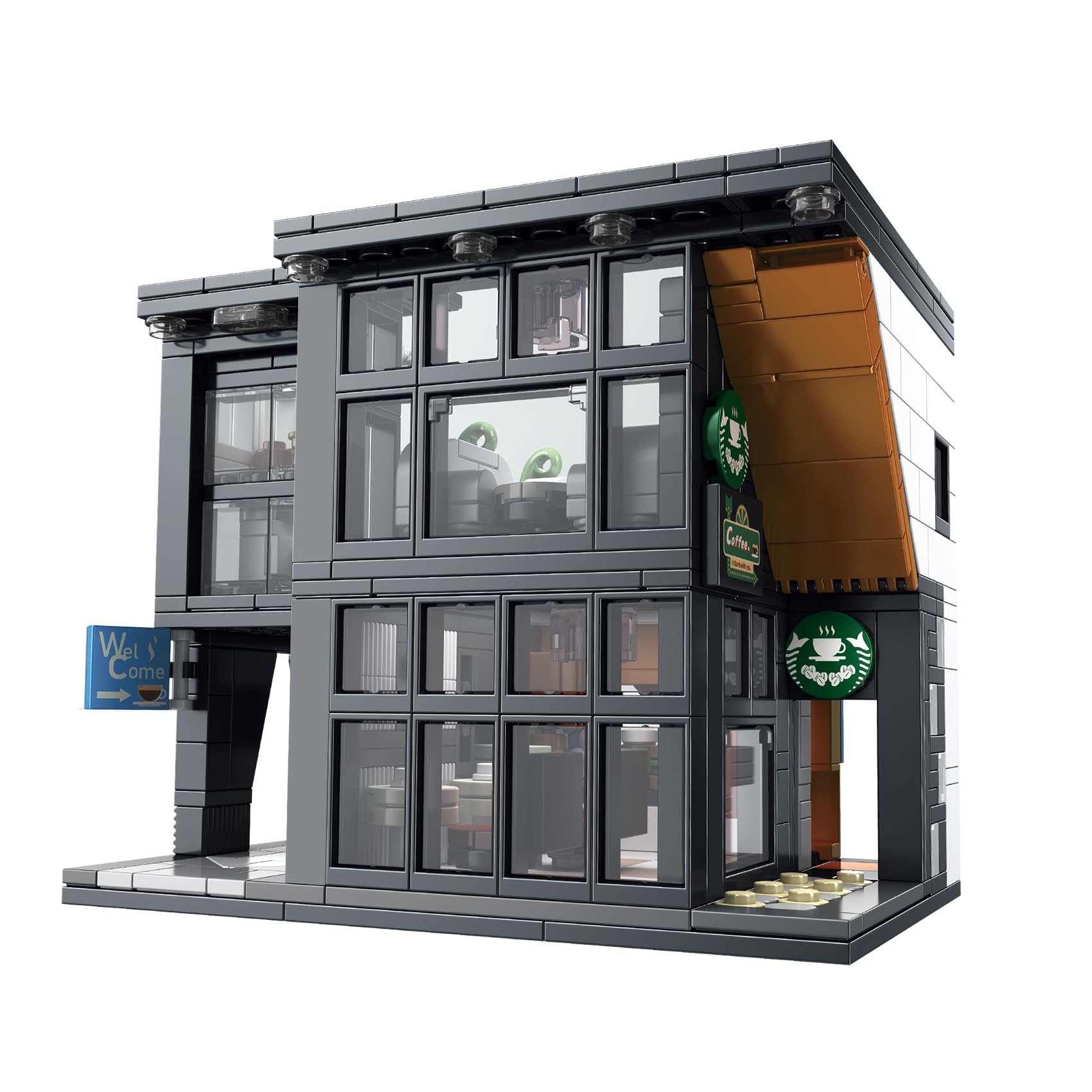 Geniteen City Coffee House Building Block Set, 2-Layers Cafe Shop Building Blocks Kit 581 Pieces Creative Street View MOC House Model for Adults (City Cafe Shop) — image 1