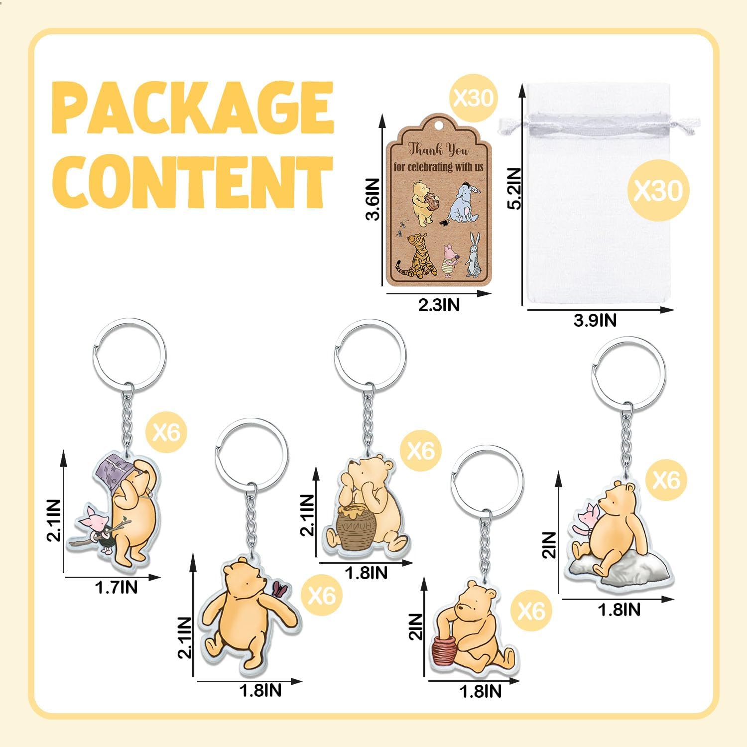 Ggjgrpx Winnie Baby Shower Favors, Gender Reveal Birthday Party Supplies, Thank You Winnie Keychain for Party image 2