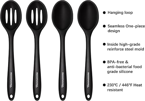 Miniatura 8 de Cucharas de cocina de silicona, resistentes al calor, cuchara ranurada para pasta de silicona, juego de cucharas sólidas para utensilios de cocina