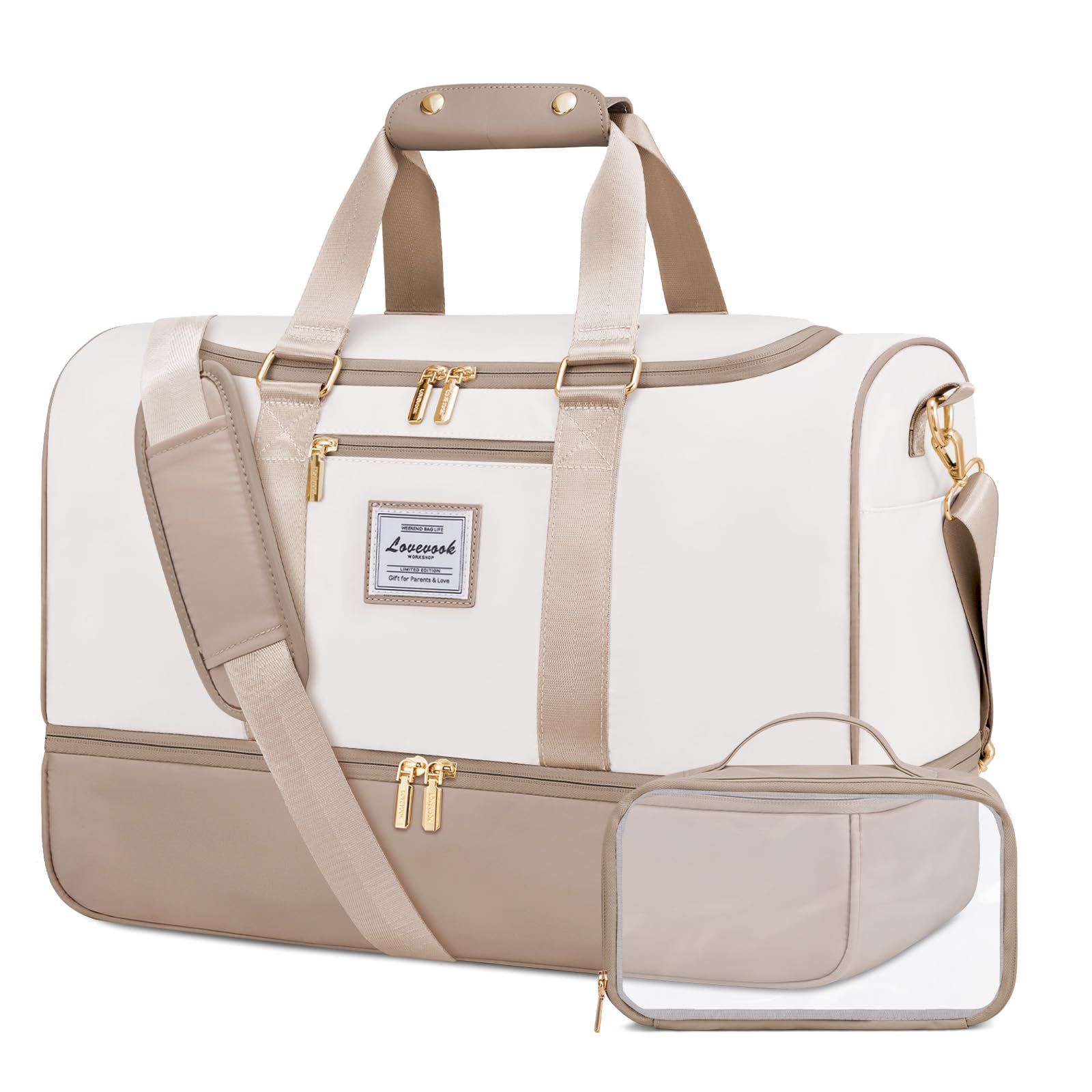 LOVEVOOK torba podróżna damska, torba weekendowa Travel Duffle Carry On Bag z kosmetyczką, kieszenią na buty i przegródką na mokre rzeczy, wodoszczelna torba sportowa Gym Yoga Bag, torba podręczna na