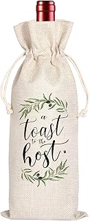 A Toast For the Host Wine Bag, Housewarming, Party Decor, Bridal Shower, Gift for Her, Hostess, Wedding, Girls Night, Holiday, Thank you Gift (Beige, 13.5 x 5.5Inches)