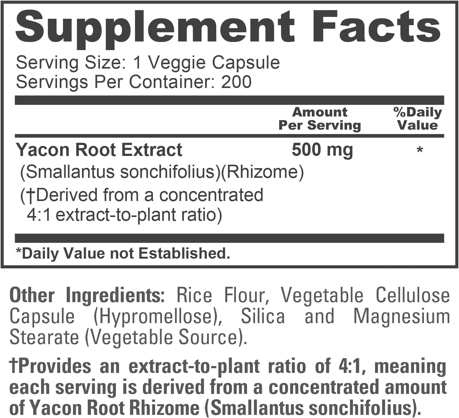 Yacon Root, 500mg, Non-GMO, Vegan, 200 Veggie Capsules - 200 Servings image 4