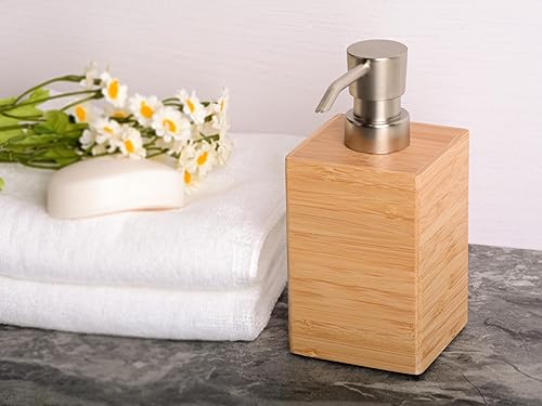 Miniatura 2 de Dispensador de jabón de bambú, dispensador de jabón de madera de 7 onzas líquidas, diseño cuadrado elegante, encimera moderna de baño de cocina